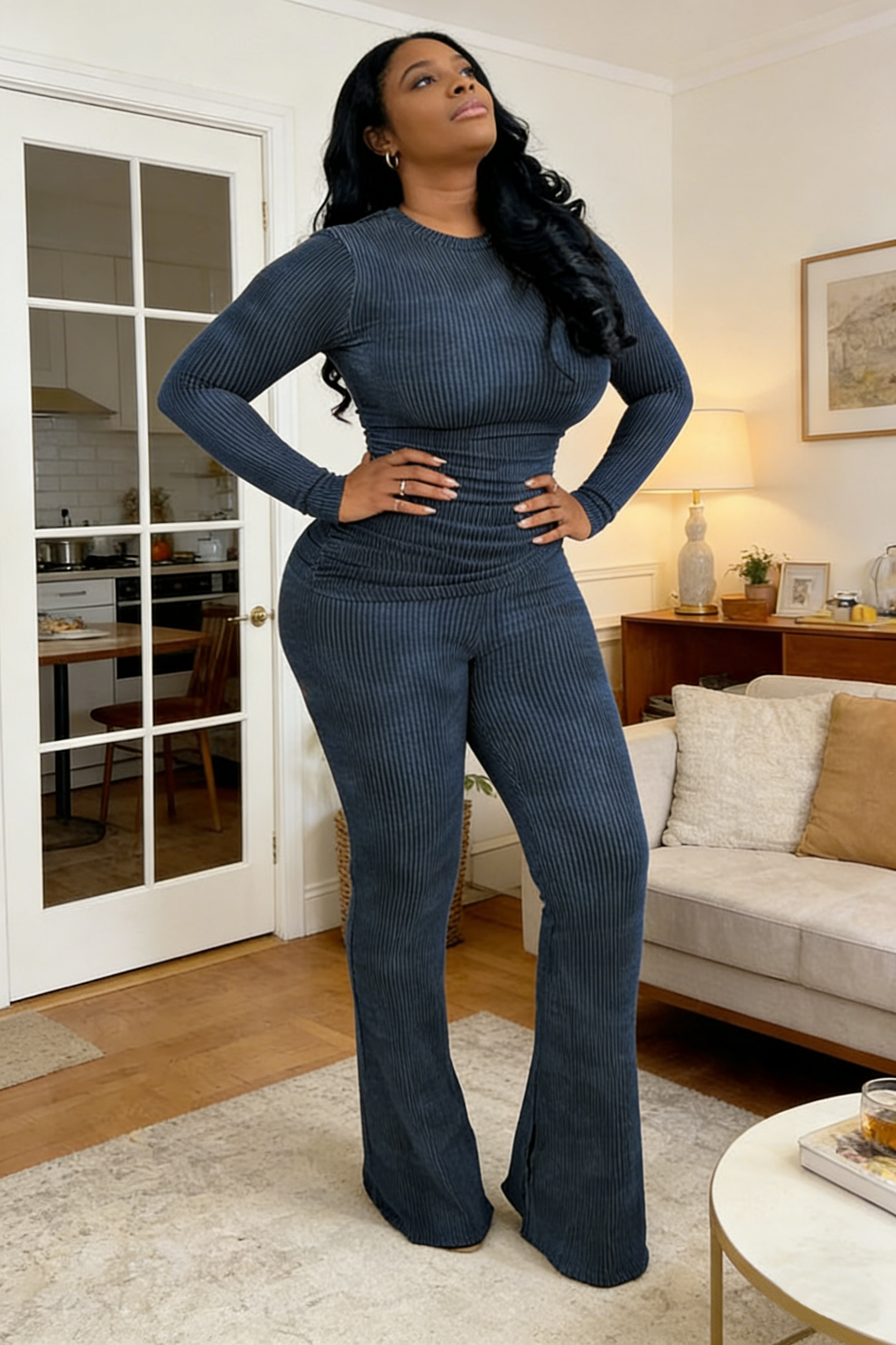 Stylish Stretch Knit Top & Pants Set