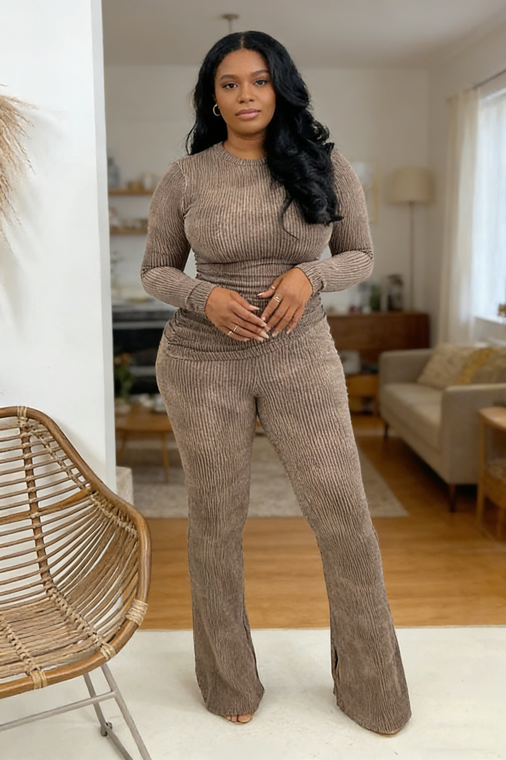 Stylish Stretch Knit Top & Pants Set