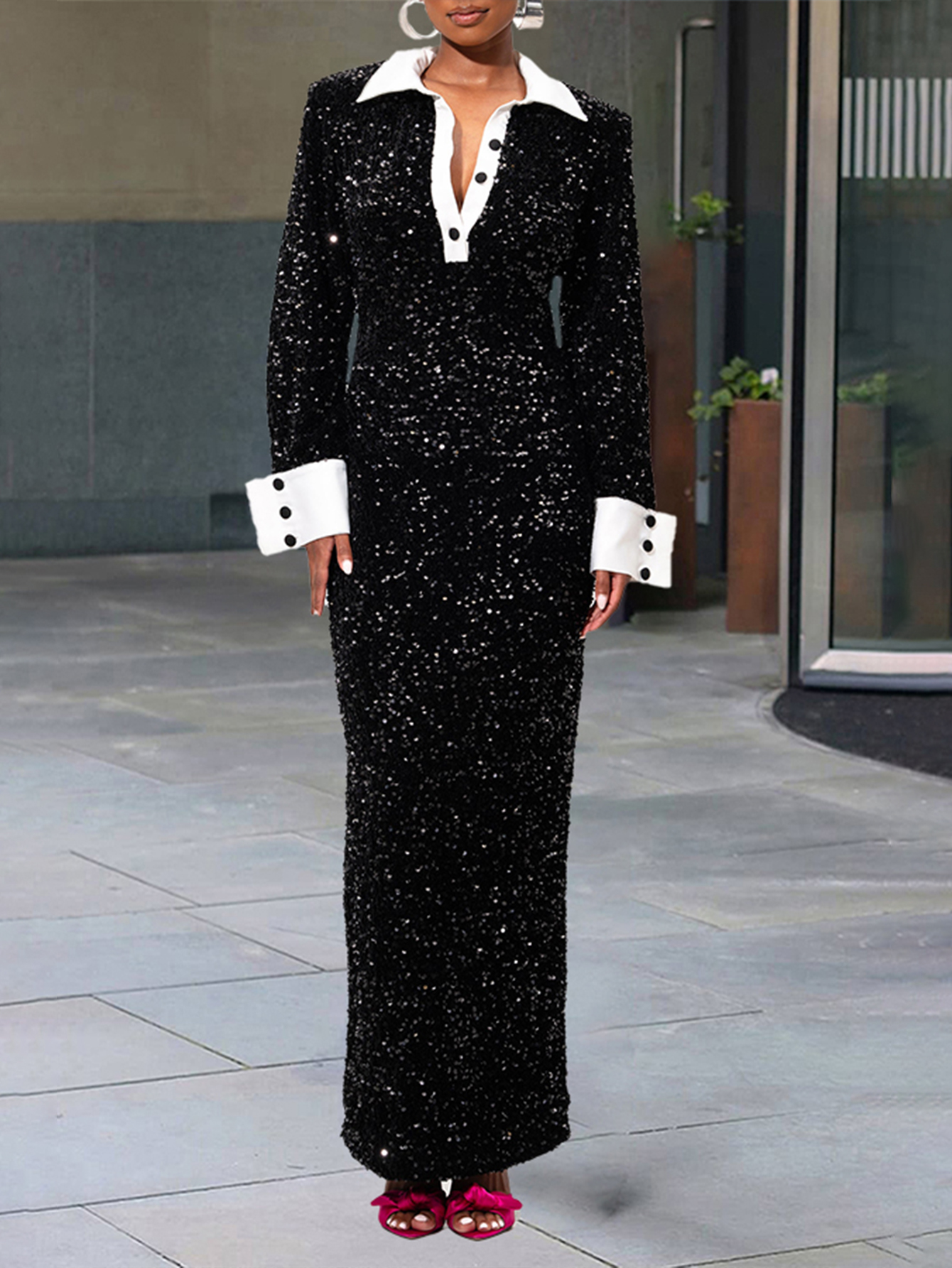 Chic Sequin Panel Shift Maxi Dress