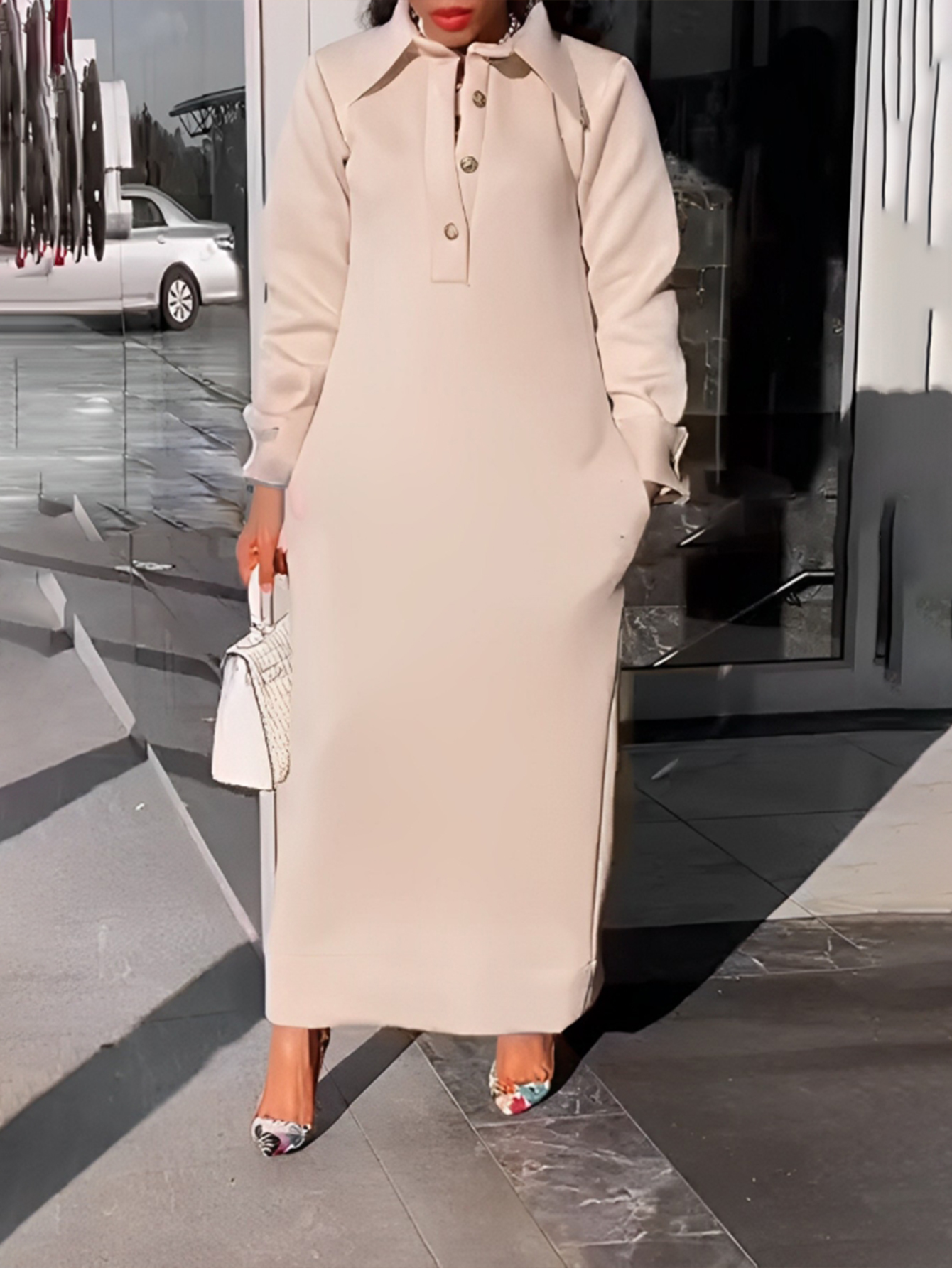 Casual Solid Half Button Dress