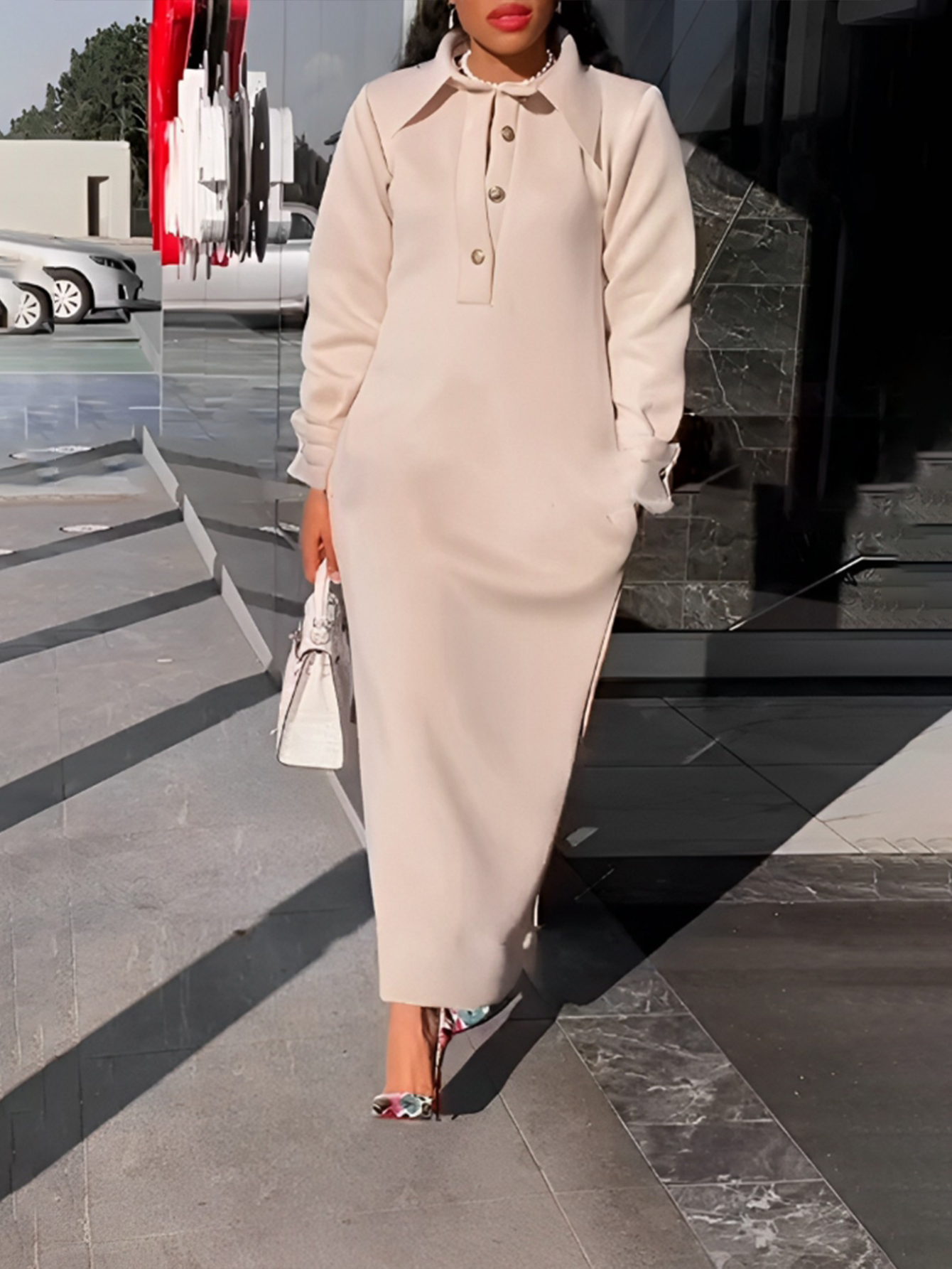 Casual Solid Half Button Dress