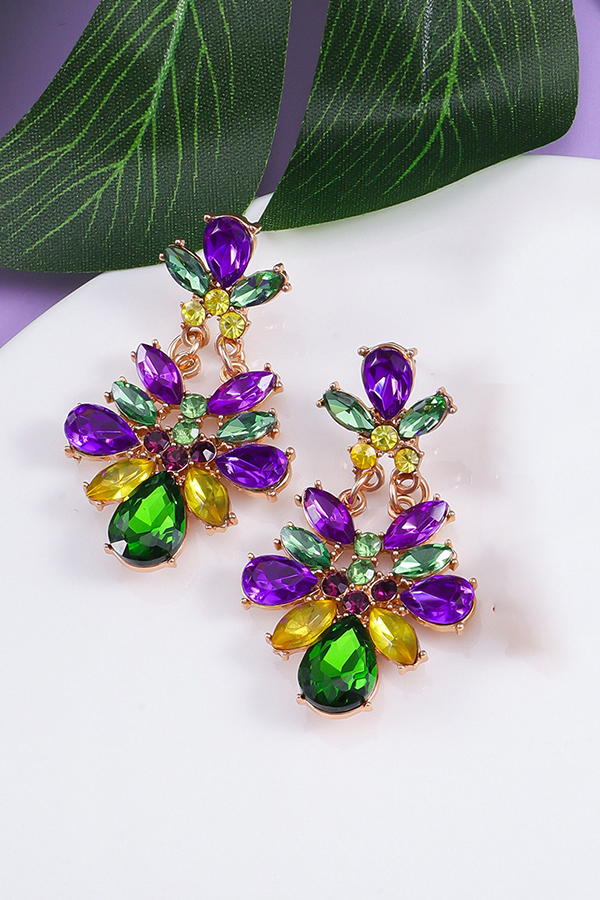 Mardi Gras Classic Three Color Rhinestone Earrings