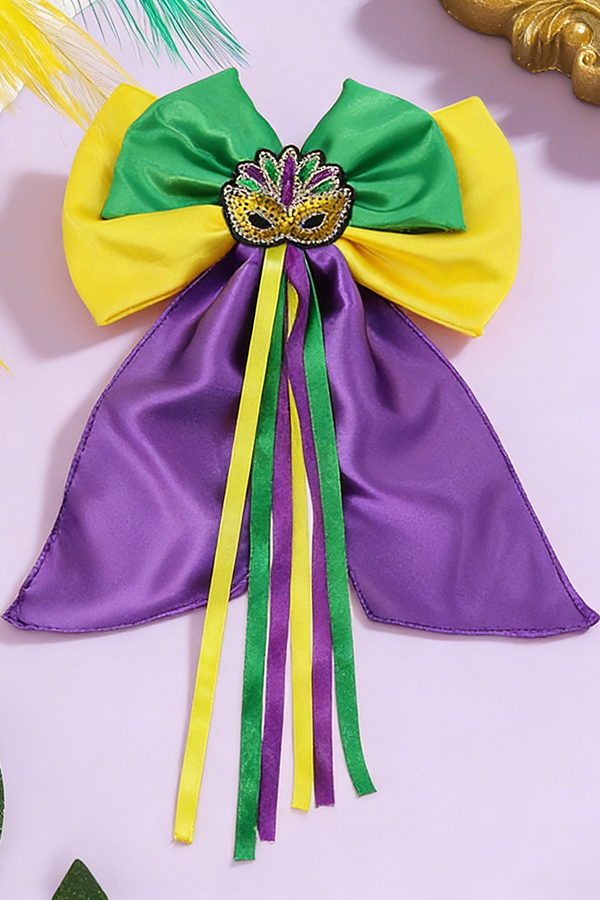 Mardi Gras Mask Bow Ribbon Hair Clip
