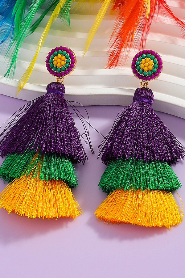 Mardi Gras Colorblocked Tassel Earrings