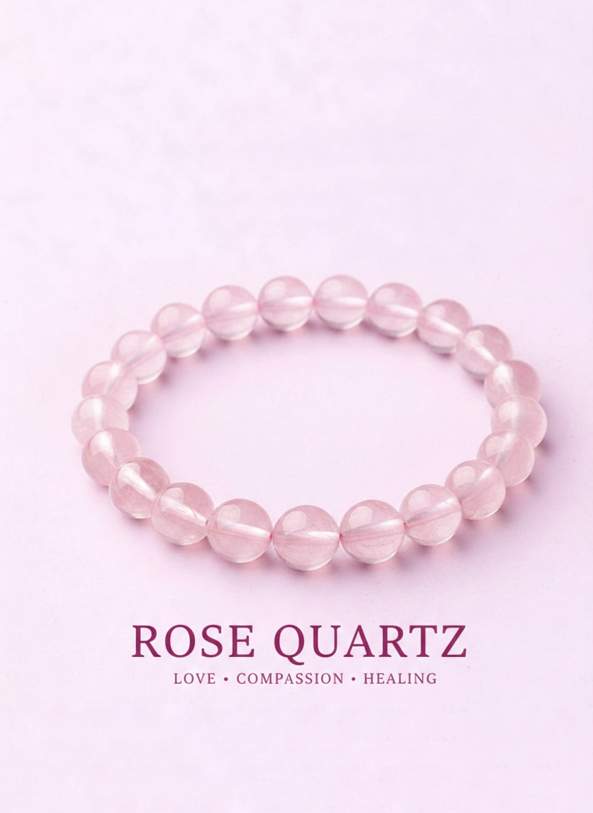 Natural Rose Quartz Round Bead Bracelet