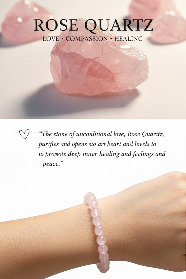 Natural Rose Quartz Round Bead Bracelet