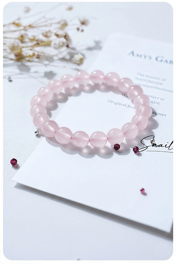 Natural Rose Quartz Round Bead Bracelet