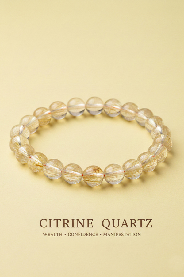 Natural Citrine Round Bead Bracelet
