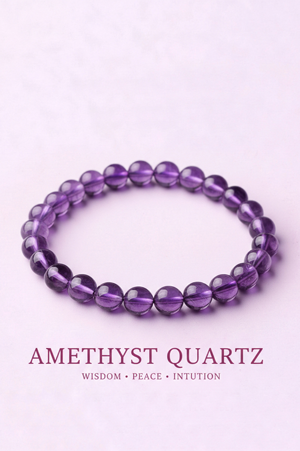 Natural Amethyst Round Bead Bracelet