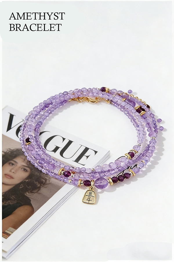 Natural Amethyst Rice Bead Beaded Bracelet