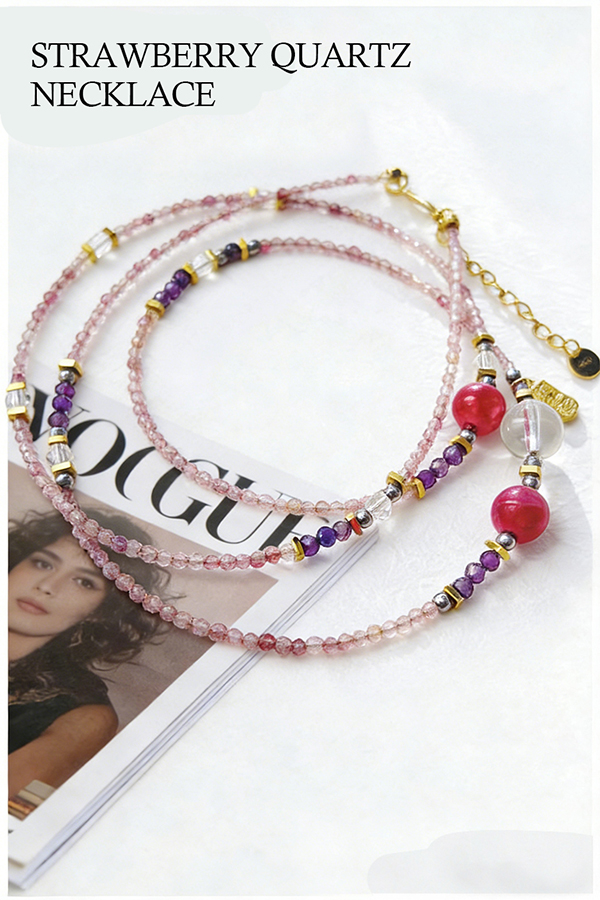 Natural Strawberry Quartz Crystal Beaded Bracelet
