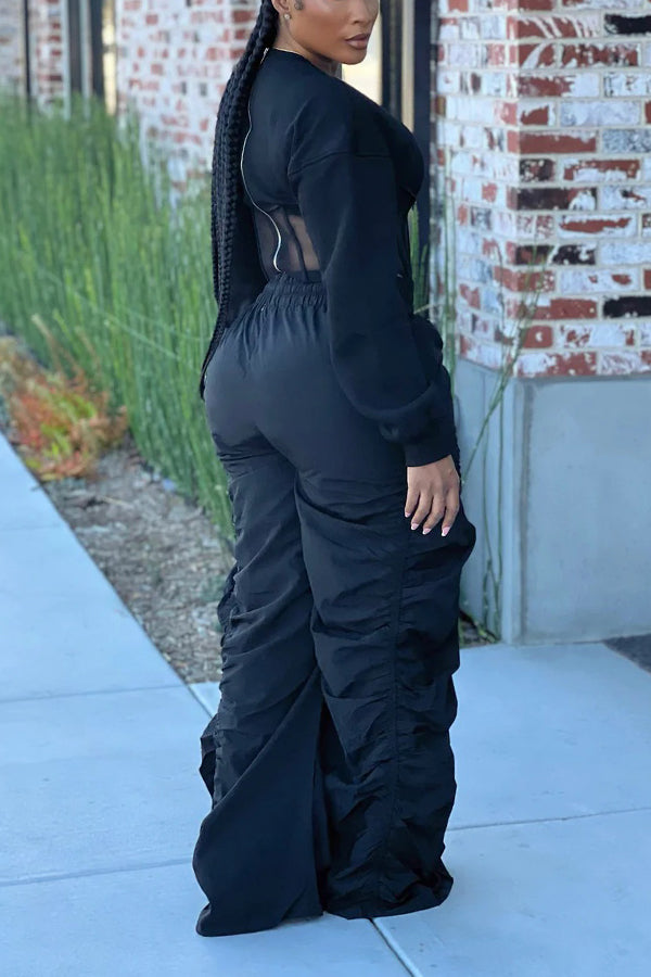 Casual Corset Hem Cropped Sweatshirt & Ruched Pants