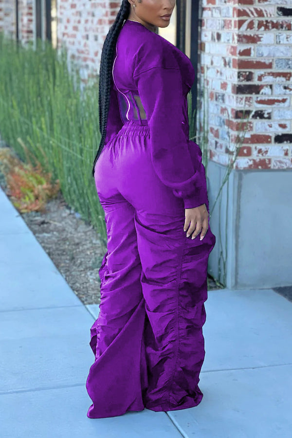 Casual Corset Hem Cropped Sweatshirt & Ruched Pants