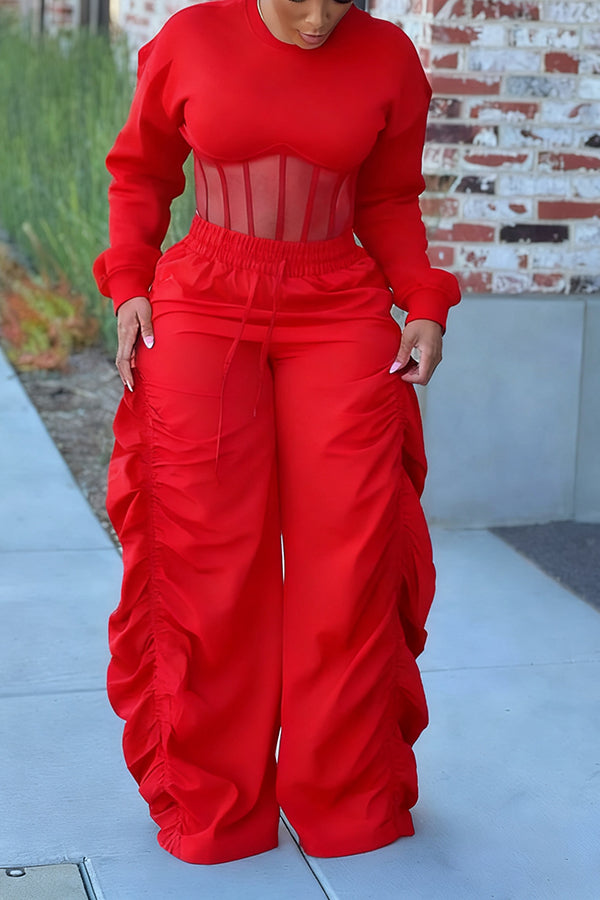 Casual Corset Hem Cropped Sweatshirt & Ruched Pants