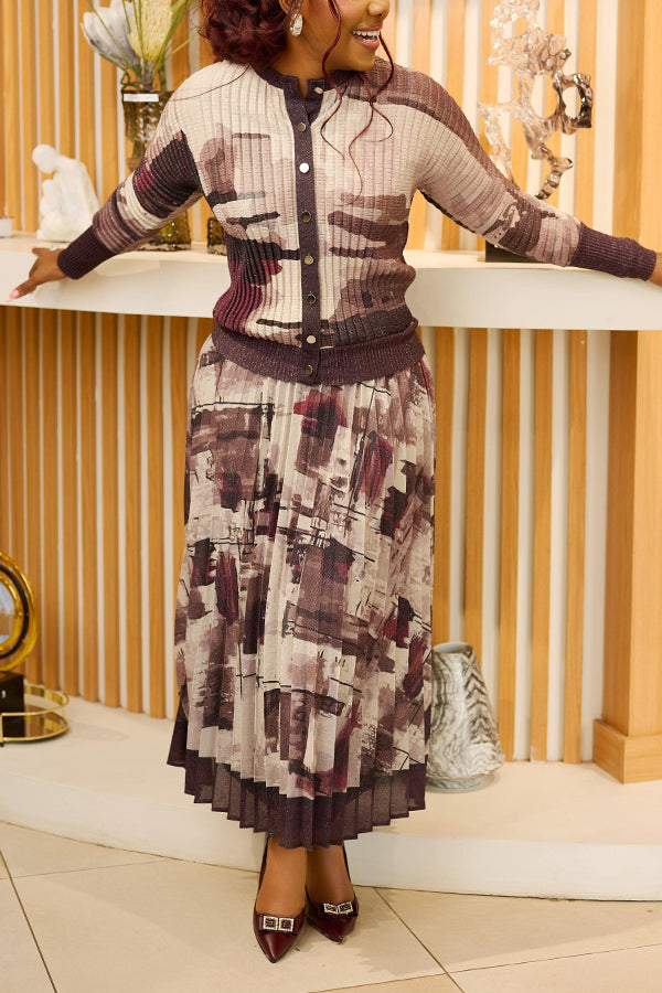 Stylish Watercolor Sweater & Pleated Skirt