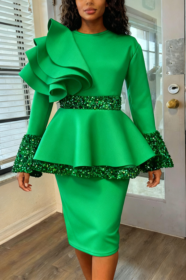 Stylish Multi-Layered Ruffle Sequin Trim Dress