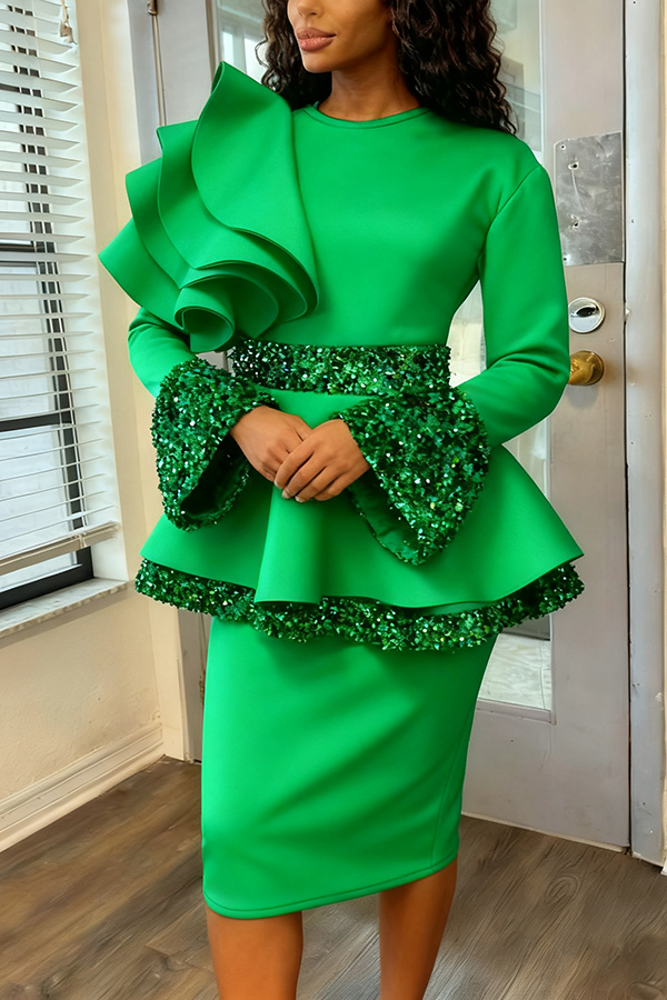 Stylish Multi-Layered Ruffle Sequin Trim Dress