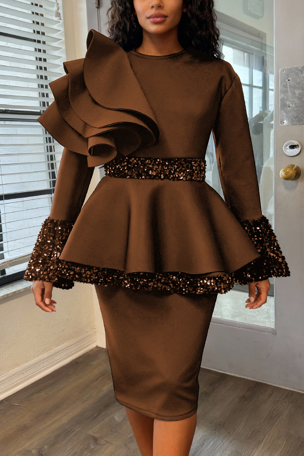 Stylish Multi-Layered Ruffle Sequin Trim Dress