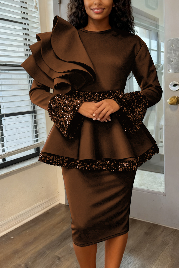 Stylish Multi-Layered Ruffle Sequin Trim Dress