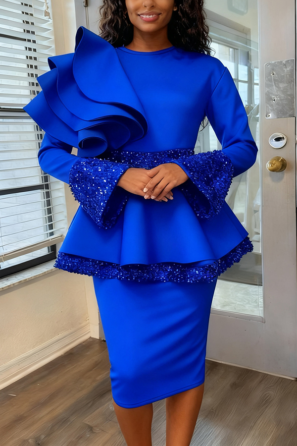 Stylish Multi-Layered Ruffle Sequin Trim Dress