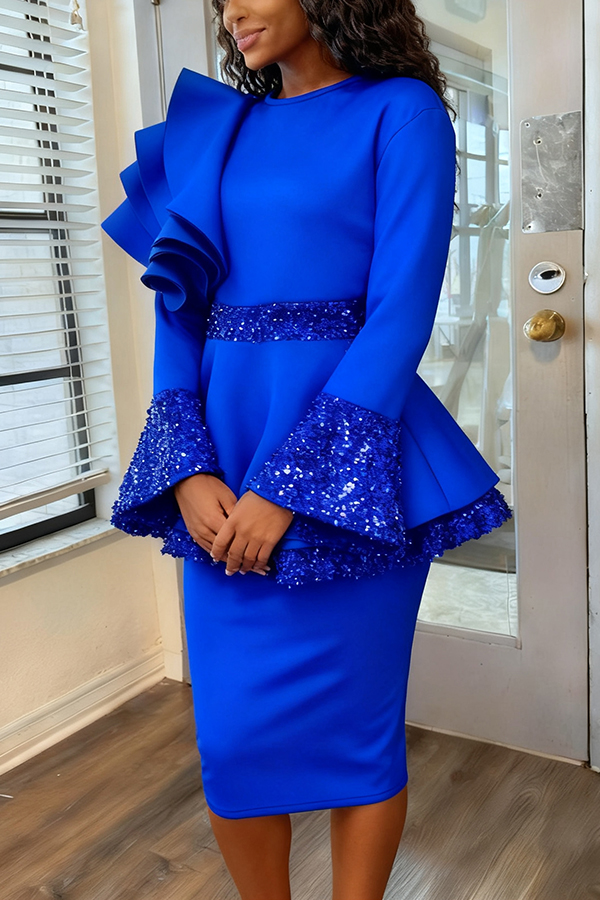 Stylish Multi-Layered Ruffle Sequin Trim Dress