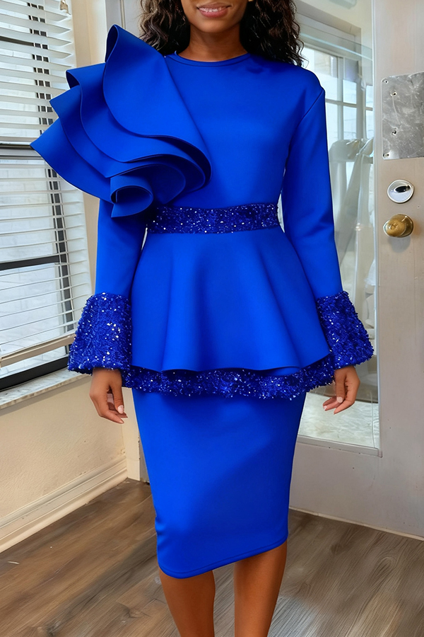 Stylish Multi-Layered Ruffle Sequin Trim Dress