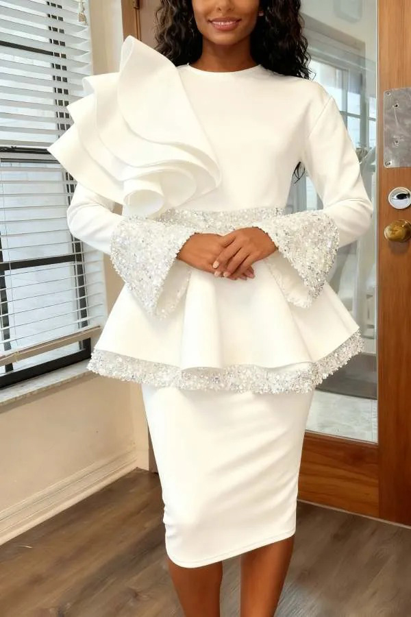 Stylish Multi-Layered Ruffle Sequin Trim Dress