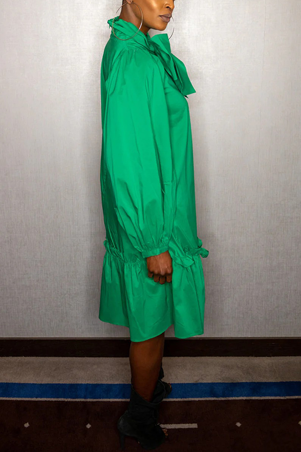 Stylish Bow Tie Ruffle Midi Dress