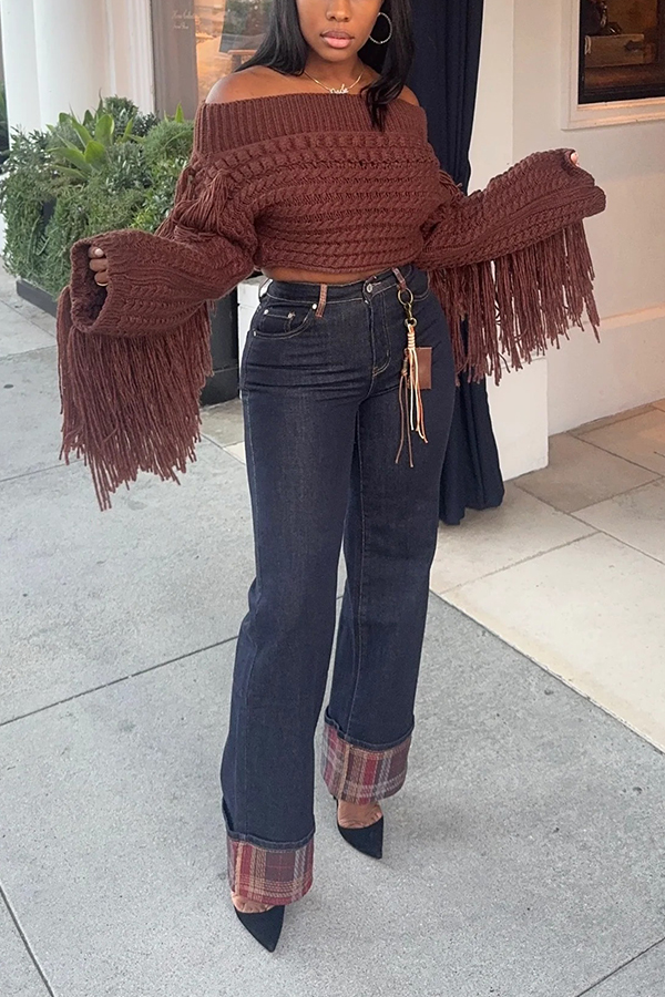 Stylish Plaid Patch Straight Leg Jeans