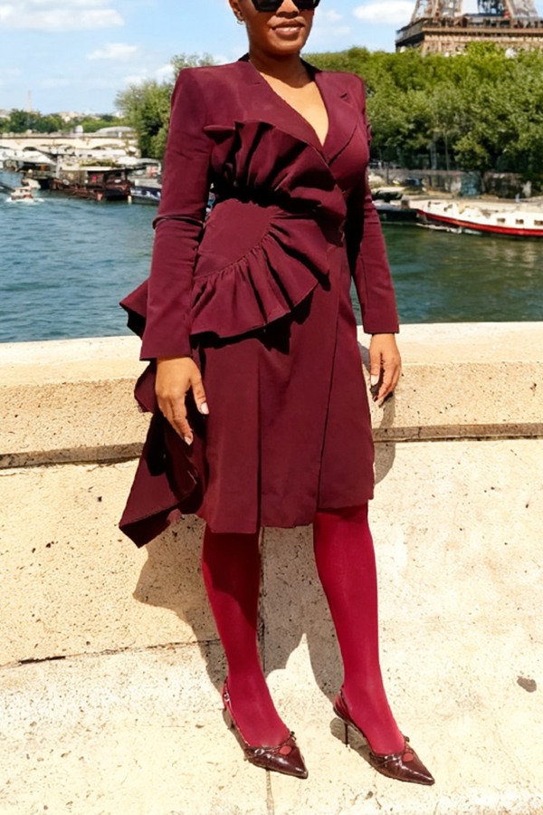 Stylish Ruffled Asymmetrical Blazer Dress
