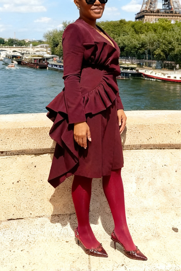 Stylish Ruffled Asymmetrical Blazer Dress