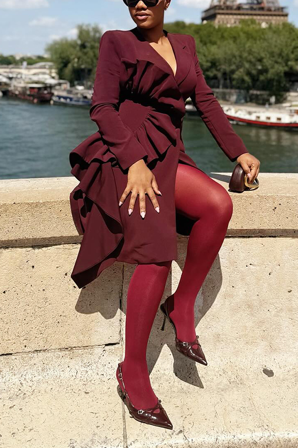 Stylish Ruffled Asymmetrical Blazer Dress