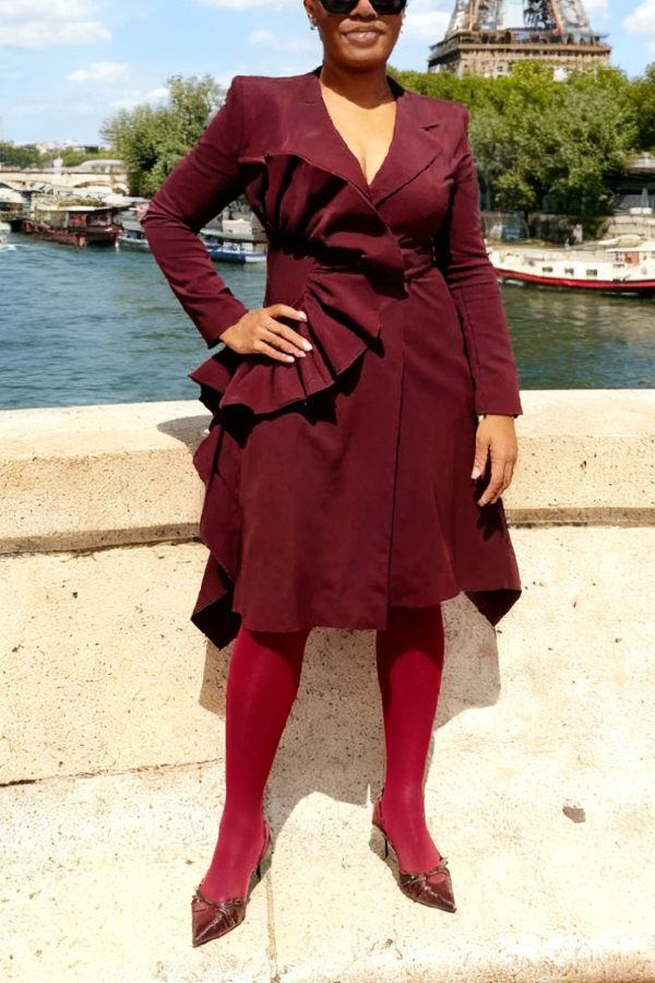 Stylish Ruffled Asymmetrical Blazer Dress