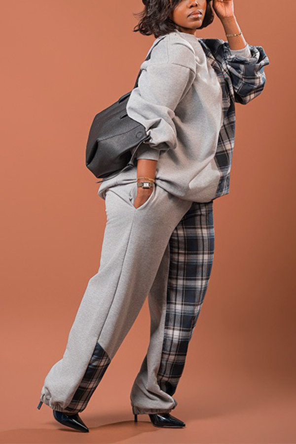 Casual Plaid Patchwork Top & Pants Set