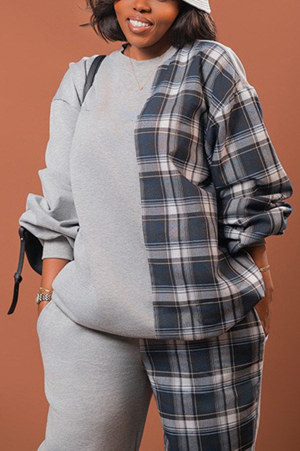 Casual Plaid Patchwork Top & Pants Set