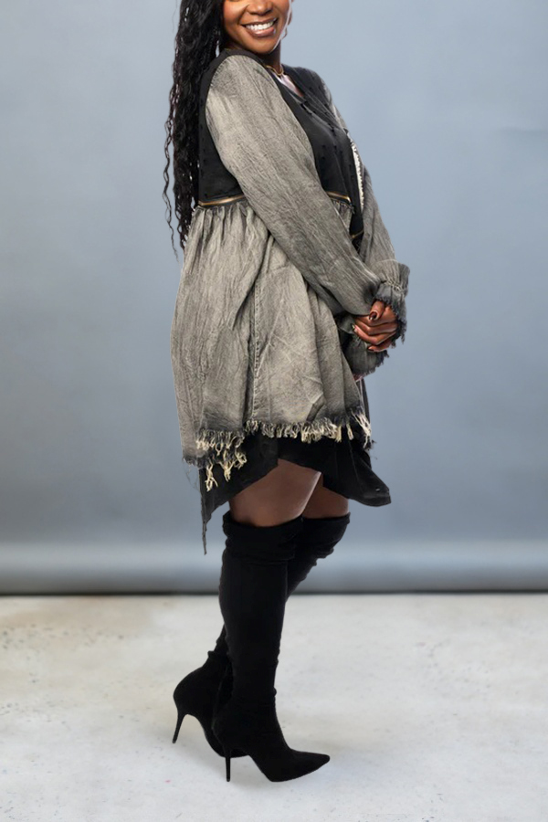 Stylish Denim Patchwork Distressed Dress