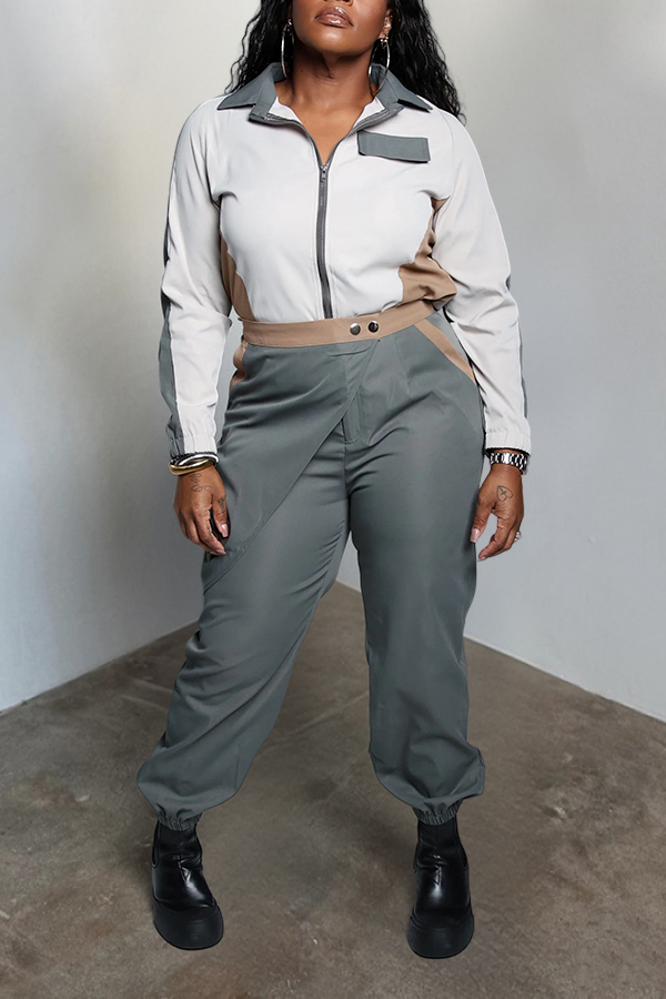 Stylish Colorblock Jacket & Asymmetrical Wrap Pants Set