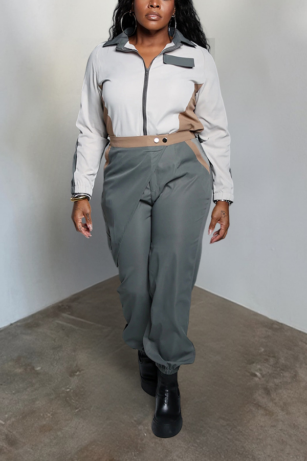 Stylish Colorblock Jacket & Asymmetrical Wrap Pants Set