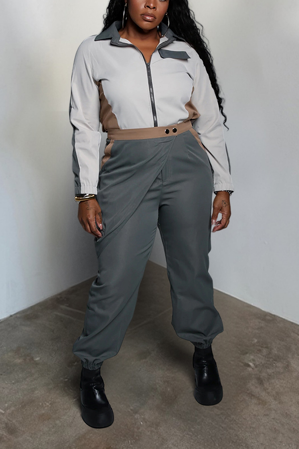 Stylish Colorblock Jacket & Asymmetrical Wrap Pants Set