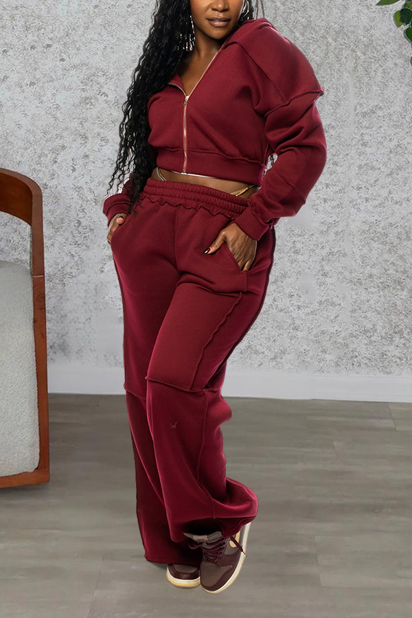 Stylish Hooded Cropped Jacket & Lounge Pants Set