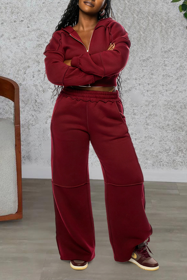 Stylish Hooded Cropped Jacket & Lounge Pants Set