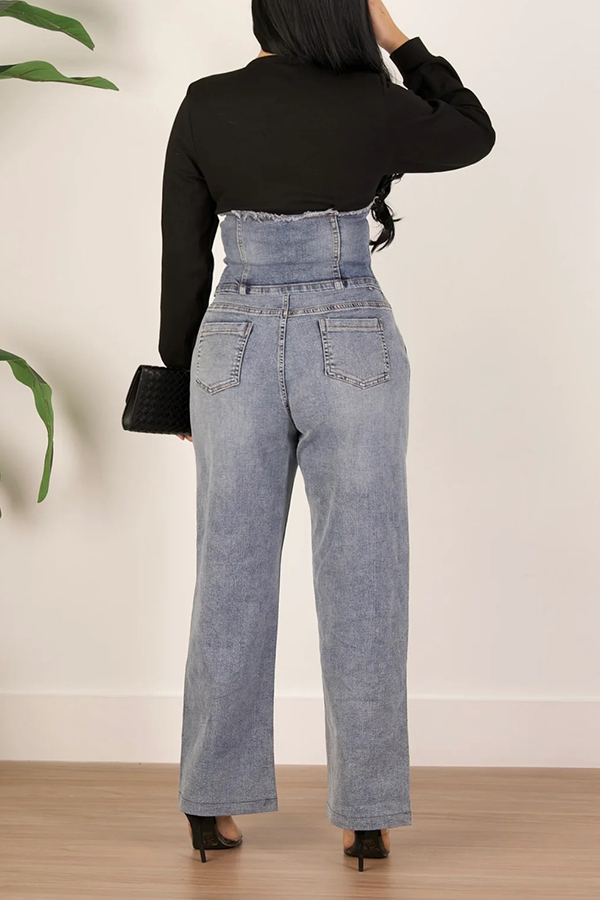 Chic Denim Splicing Top & Pants Set