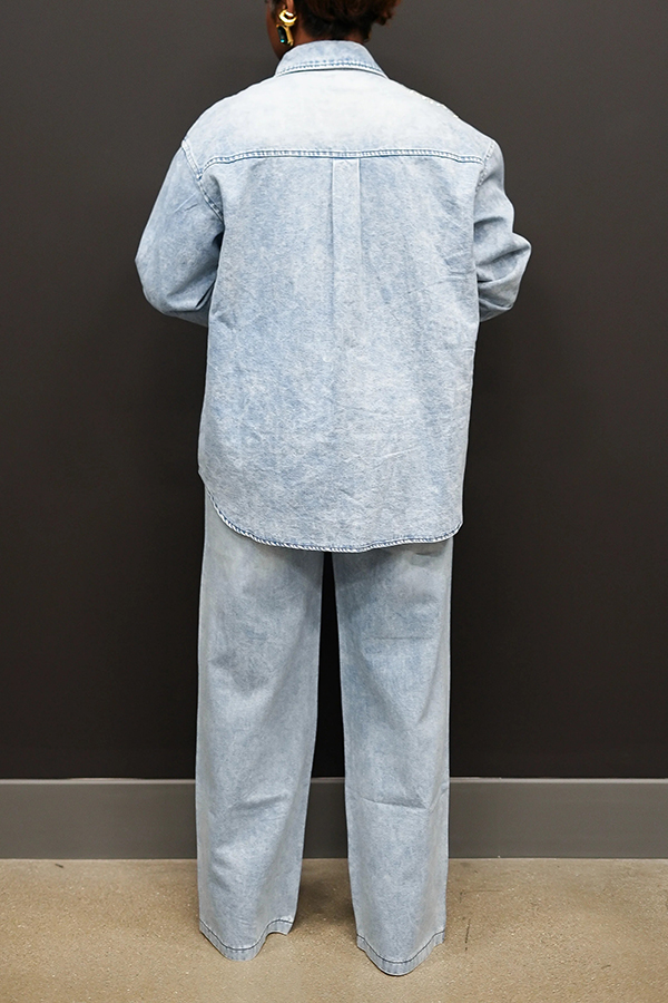 Stylish Leaf Rhinestone Denim Shirt