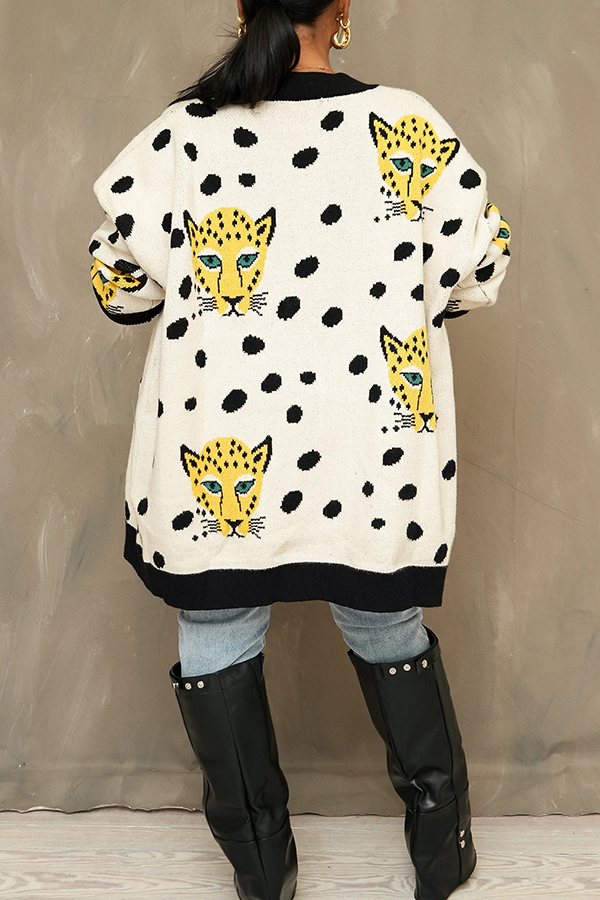 Playful Cheetah Polka Dot Knit Cardigan