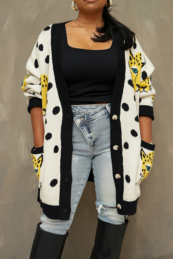 Playful Cheetah Polka Dot Knit Cardigan