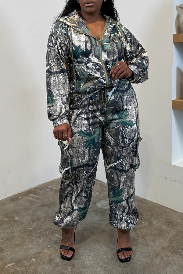 Stylish Graphic Print Jacket & Pants Set