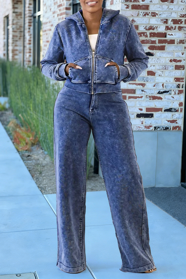 Stylish Denim Hood Jacket & Pants Set