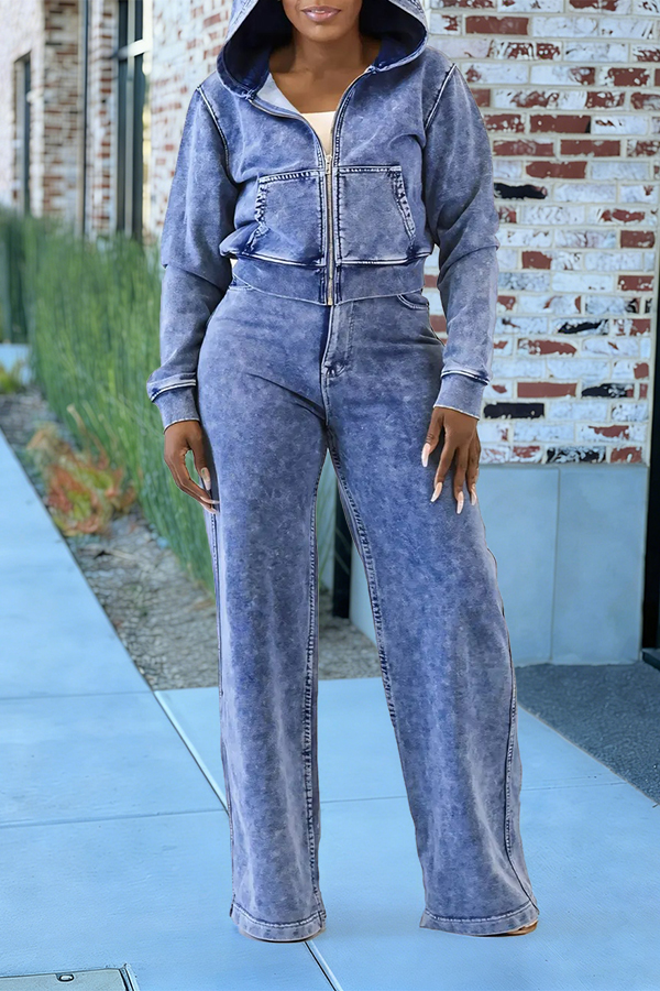 Stylish Denim Hood Jacket & Pants Set