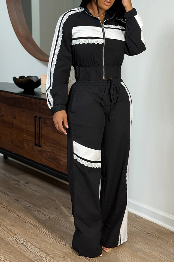 Casual Lace Striped Top & Pants Set