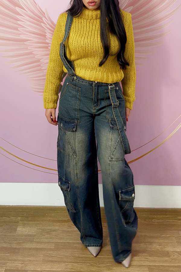 Stylish Cargo Wide Leg Denim Overalls